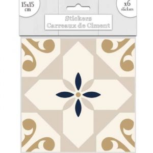 STC 6 stickers carreaux de ciment Beige et Or 15 x 15