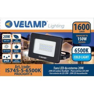 Velamp PADLIGHT5 Projecteur LED SMD 20W IP65 Noir 6500K