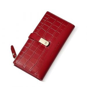 David Jones Portefeuille Compagnon Grande Capacité Femme - Porte-Monnaie Long Simili Cuir PU Porte-Cartes Mode Elégant - Rouge