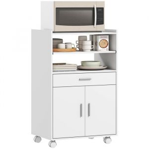 Homcom Chariot de cuisine sur roulettes placard tiroir étagères en bois blanc