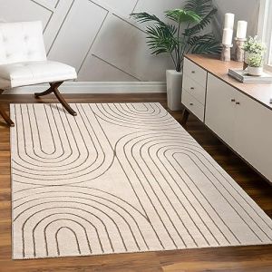 Paco Home - Tapis Salon Chambre Adulte Poils Ras Motif Fleuri Arc-en-ciel Motif Geometrique 80x150 cm, Cr&egrave;me