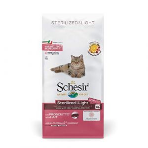Schesir Nourriture pour Chats Adultes stérilisés, Ligne Light au Jambon, croquettes - Format Sac de 10 kg