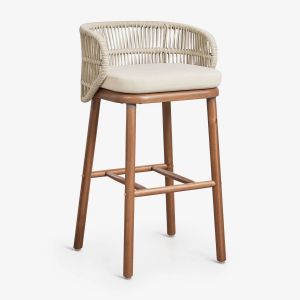 Tabouret Haut De Jardin En Bois D'acacia Et Corde Tress&eacute;e Capri Beige Cr&egrave;me ?75 Cm
