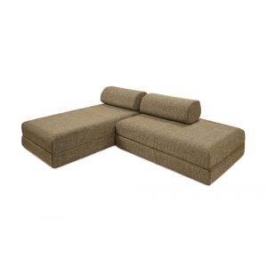 Canapé d'angle convertible 5 places en tweed jaune