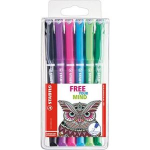Stabilo 189/6-01 - Etui de 6 stylos-feutres SENSOR, tracé 0,3 mm, encre 6 coul. Color Tangle, coloris assortis