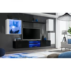 AC-Déco Ensemble Meuble TV Design "Switch XXIII" 250cm Blanc & Noir