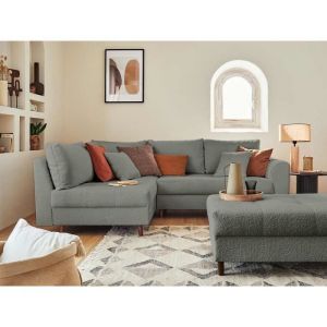Image de Canap&eacute; d'angle gauche convertible 4 places en tissu bouclette gris