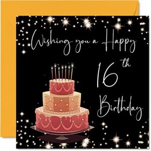 Stuff4 Carte de 16e anniversaire pour filles et garçons – Élégante et élégante – Cartes d'anniversaire pour adolescentes de 16 ans, filles, fils, fille, frère, sœur, petit-fils, ami, 145 mm x 145 mm