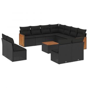 VidaXL Salon de jardin 12 pcs avec coussins noir résine tressée