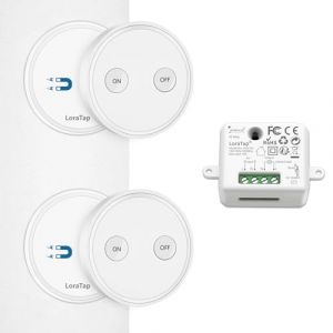 LoraTap Kit Interrupteur Sans Fil, Va et Vient, R&eacute;cepteur 2500W, Port&eacute;e 200M, Emetteur Radio 868Mhz, Commande &agrave; Distance Mural Avec 2 T&eacute;l&eacute;commandes ON/OFF Pour Eclairage