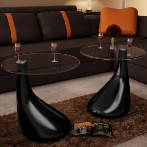 VidaXL Table basse et dessus de table Verre rond Noir brillant 2 pcs