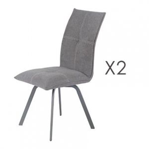 M&S Lot de 2 chaises repas en tissu gris et pieds gris mat - MORTEN