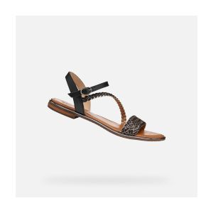 Geox Femme D Sozy Plus D Sandale à glissière, Black/Gun, 38 EU