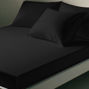 Drap-housse percale de coton TERTIO - Noir