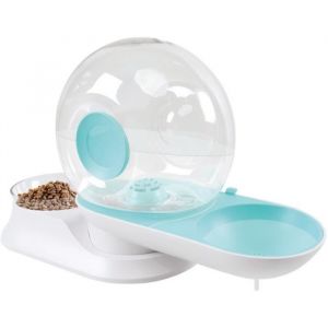 M pets Distributeur de croquettes et d'eau avec filtre m.pets snail - 2800ml + 240gr - 28x24x25 cm - Blanc, Bleu et Transparent