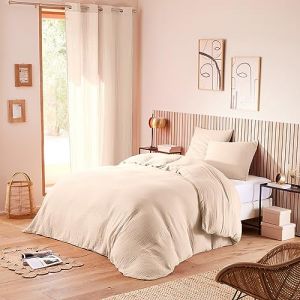 Coton Pur - Pack Housse de couette + Drap housse + 2 Taies d'oreiller en Gaze de Coton naturel - pour lit 160x200 cm
