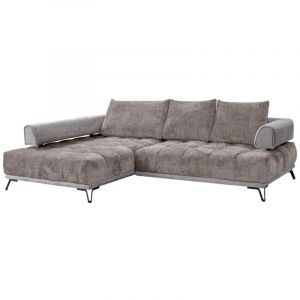 Canapé d'angle gauche en tissu chenille et velours gris NIVORIA