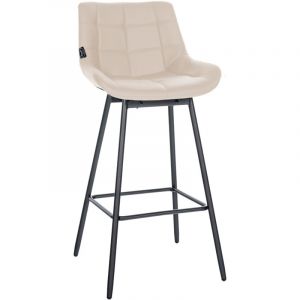 D&eacute;coshop26 Tabouret de bar pivotant x1 avec repose-pieds rev&ecirc;tement en PVC cr&egrave;me pi&egrave;tement &agrave; quatre pieds en m&eacute;tal noir 100005468
