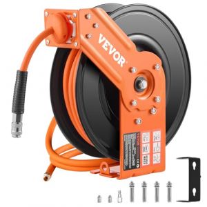 VEVOR Enrouleur Tuyau &agrave; Air Comprim&eacute; Hybride Ferm&eacute; R&eacute;tractable 9,53 mm x 15,24 m​ Pression 300 PSI Rembobinage Automatique, Bras Unique, avec Tuyau 1,5 m, Support 180&deg;, pour Montage au Plafond/Mur