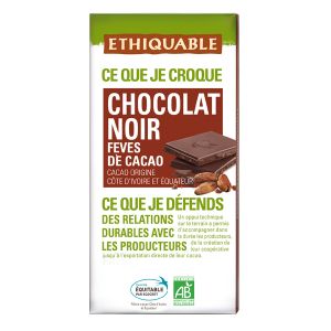 Image de Ethiquable Chocolat noir fèves cacao BIO 100g