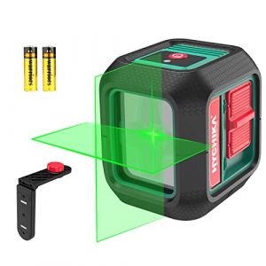 Image de Niveau Laser, HYCHIKA Autonivelant Laser Vert à Ligne Croisée Verticale et Horizontale 15M, 360° Laser Rotatif avec Support, 2 Piles AA