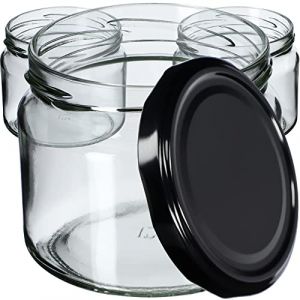 Lot de 10 bocaux à confiture avec couvercle à visser 330 ml - Pour confitures, confitures, miel, bocaux avec bouchon à vis - Noir/noir - Kadax