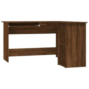 Helloshop26 - Bureau table poste de travail meuble d'ordinateur informatique étude d'angle chêne 120 x 140 x 75 cm bois d'ingénierie brun
