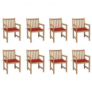Image de VidaXL Chaises de jardin 8 pcs avec coussins rouge Bois de teck massif