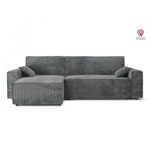 Canap&eacute; d'angle convertible en velours c&ocirc;tel&eacute; 4 places gris souris