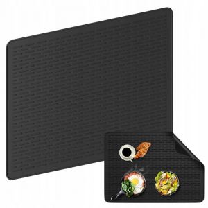 Kitchen Extra Large Silicone Protective Mat - Drip Mat - 71*50cm - Black - Oil Resistant, Waterproof and Heat Resistant - Suitable for Cooktops
