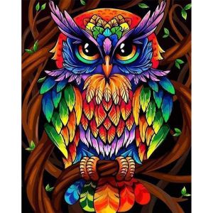 Figured'Art Peinture par Num&eacute;ro Adulte Hibou color&eacute; - Kit de Loisir Cr&eacute;atif DIY Num&eacute;ro d'Art - 40x50cm sans ch&acirc;ssis