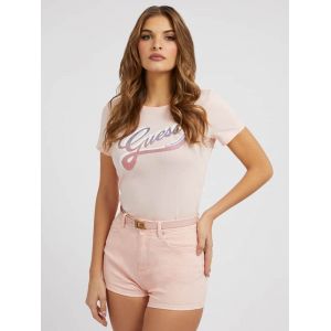 Guess T-Shirt Logo Strass - Rose Clair