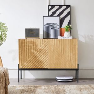 Fortuna Lai - Buffet 75x100x40cm - avec 2 portes et pieds en métal - design linéaire - Naturel