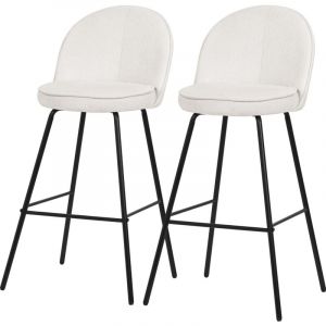 ML-Design Lot de 2 Tabourets de Bar en Tissu Beige, Hauteur 75 cm, Chaises de Comptoir Rembourr&eacute;es avec Dossier et Repose-Pieds, Structure