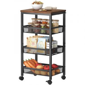 Relaxdays Chariot de Niche en m&eacute;tal Brun/Noir, &eacute;tag&egrave;re &eacute;troite 4 Niveaux, Salle de Bain & Cuisine, 77x22x45 cm