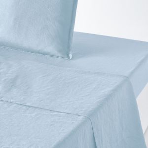 Drap plat uni en lin lavé, Linot Bleu Pastel Taille 240x290 cm;270x290 cm