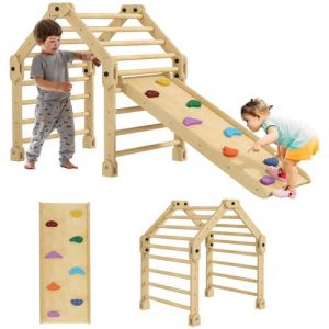 Ensemble d'escalade en bois 3 en 1 - échelle, toboggan, rampe - panneaux bois pin