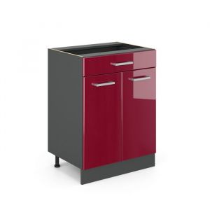 Image de Meuble cuisine R-Line, Rouge bordeaux Haute brillance, 80 cm, pt Anthracite Vicco