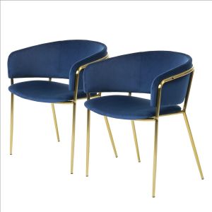 Image de home24 LF - Chaise Lot de 2 chaises Konni velours bleu. Produit Neuf ! Garantie 2 ans LF !