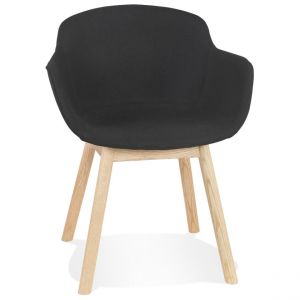 Chaise avec accoudoirs 'LAMBIC' en tissu noir et pieds en bois naturel