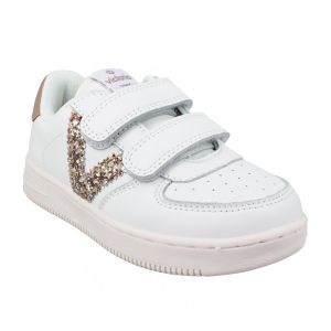 Victoria 1124106-KIDS Basket Basse Tiempo Effet Cuir avec DÉTAILS sur Glitter & Animal Print ET Fermeture Scratch Plateau Fille Platino 34