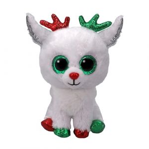 Ty Beanie Boos - Snowdrop Le Renne de Noël avec de Grands Yeux Verts et Paillettes, la Peluche aux Grands Yeux Scintillants - 15 cm - T37383