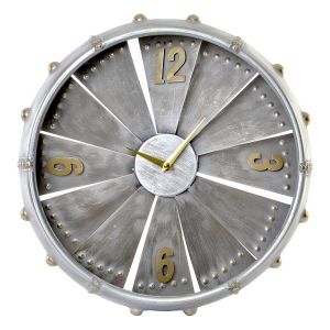 Wadiga Horloge Murale Turbine en M&eacute;tal Galvanis&eacute; Gris