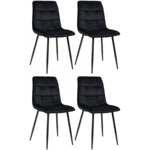CLP Lot de 4 chaises de salle &agrave; manger Tilde avec Pi&egrave;tement en m&eacute;tal noir, Noir -Velours