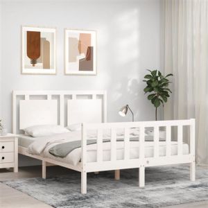 Image de VidaXL Cadre de lit avec t&ecirc;te de lit blanc 140x190 cm bois massif, lit, mobilier de chambre &agrave; coucher, lit en bois, lit double, cadre de lit en bois