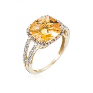 Paris Vend&ocirc;me - Bague Divine Diamant 0.1 ct & Citrine 3.75 ct or jaune