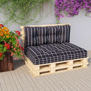 VidaXL Coussins de canap&eacute; palette 2 pcs motif &agrave; carreaux noir tissu Black