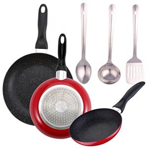 San Ignacio Lot de 3 poêles Ø16 cm Ø20 cm Ø24 cm + set de 3 pièces de cuisine en acier inoxydable