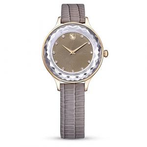 Swarovski Montre Octea Nova, fabriquée en Suisse, bracelet en cuir beige, finition or rose