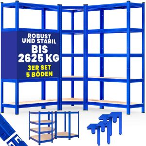 Monzana Étagère lourde et étagère d'angle Lot de 3 Bleu 875kg chacune